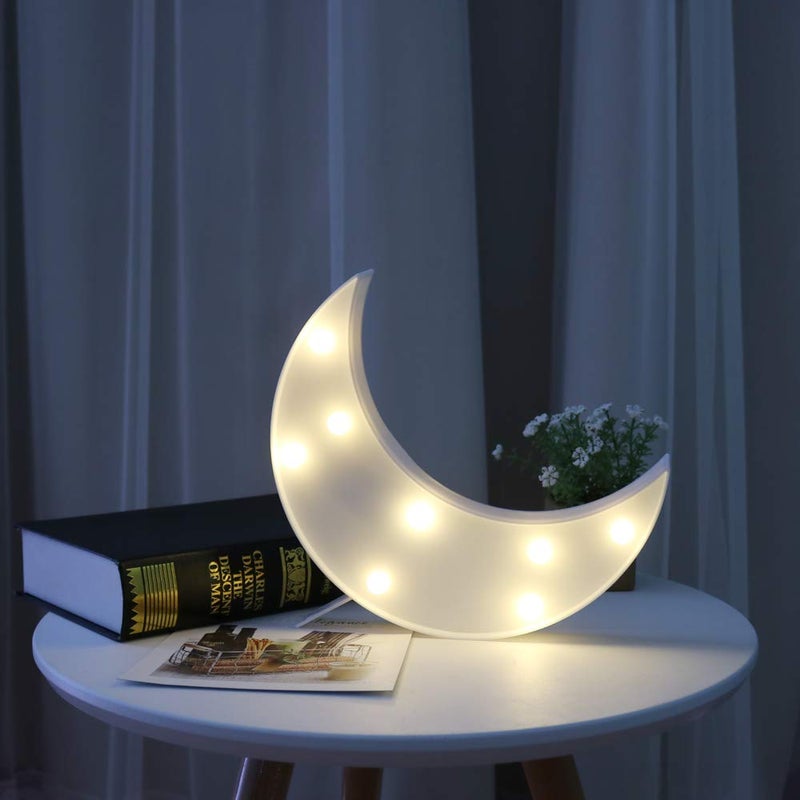 Pooqla Decorative LED Crescent Moon Marquee Sign - Moon Marquee Letters LED Lights - Nursery Night Lamp Gift - Ramadan Decorations for Home(White) - Image 4